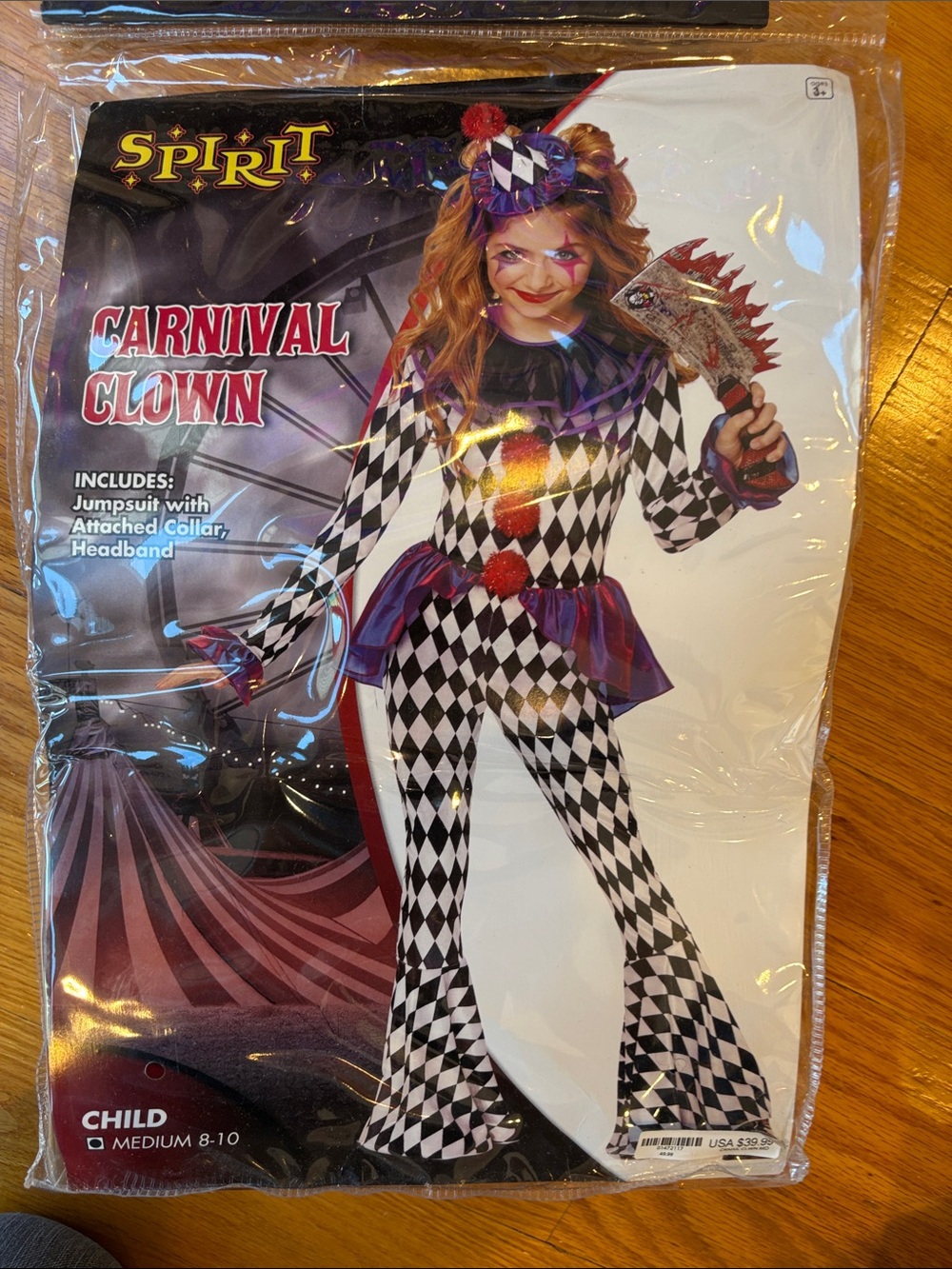 Spirit Carnival Clown Kids Costume - Black & White Diamond Pattern
